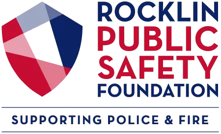 Logo with a red, white, and blue shield and text "Rocklin Public Safety Foundation Supporting Police & Fire.