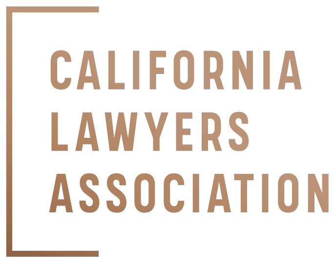 Logo with bronze-colored text reading "California Lawyers Association" on black background.
