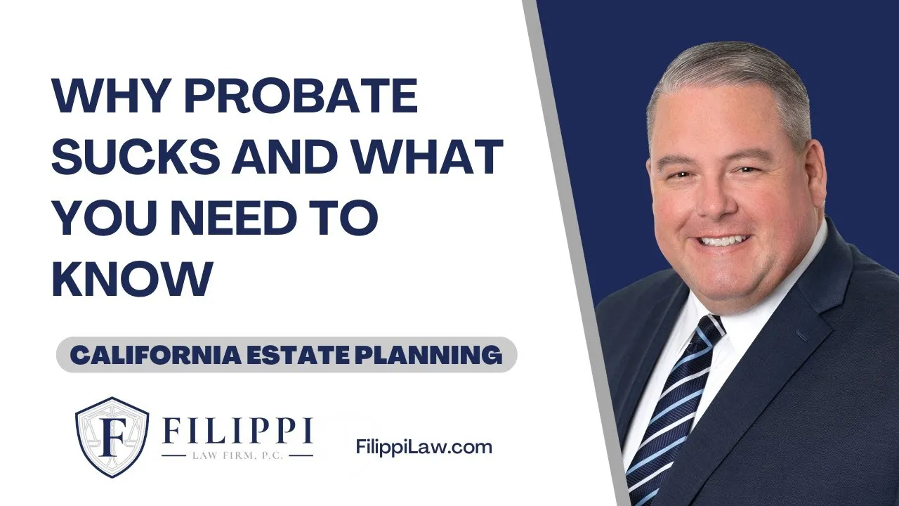 Professional headshot of a man in a suit beside text about California estate planning.